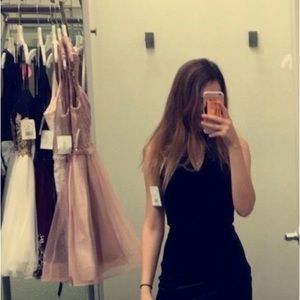 Black velvet, soft mini black dress with zipper up the back